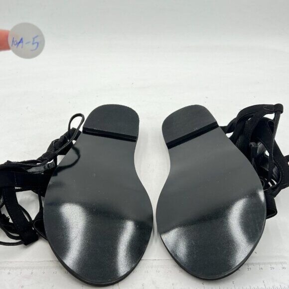 YDN Black Knee High Lace up Flats Fringe Low Heel Gladiator Strap Sandals Shoe - Picture 7 of 8